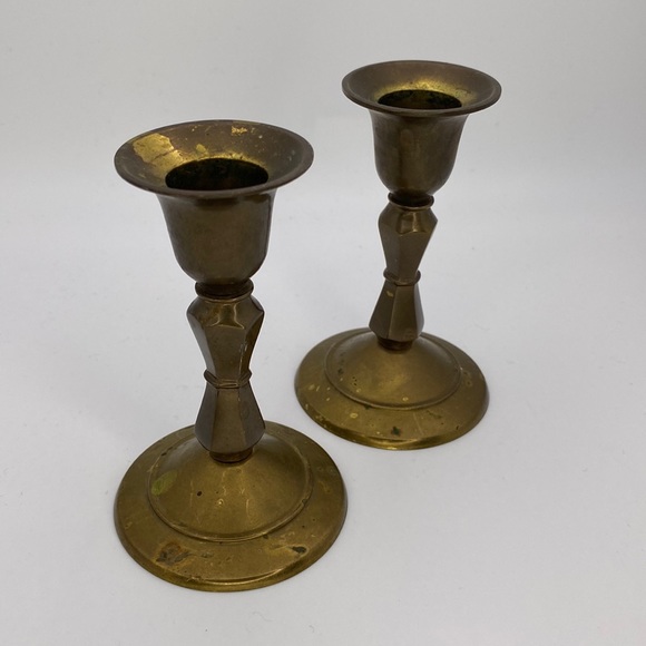 VTG Hallmark Candles Brass Candleholder Set (2) - Made in Hong Kong
